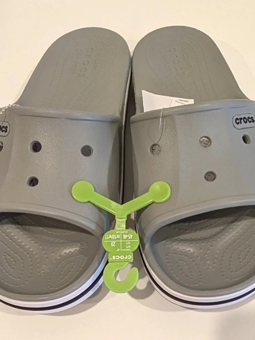 Crocs Bayaband Slide Grey White Striped Sandals Mens 11 / Womens 13 NWT Comfort